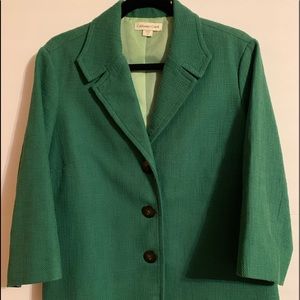 Coldwater Creek Sz 14 Emerald green 3/4 sleeve lined blazer. Two button.